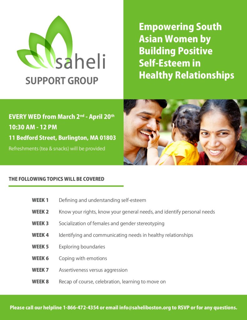 Saheli Support Group flier Spring 2016-